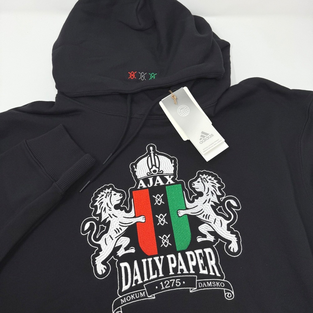 Adidas x Daily Paper Ajax Amsterdam Hoodie Mens Medium Black HI3811‎ NEW